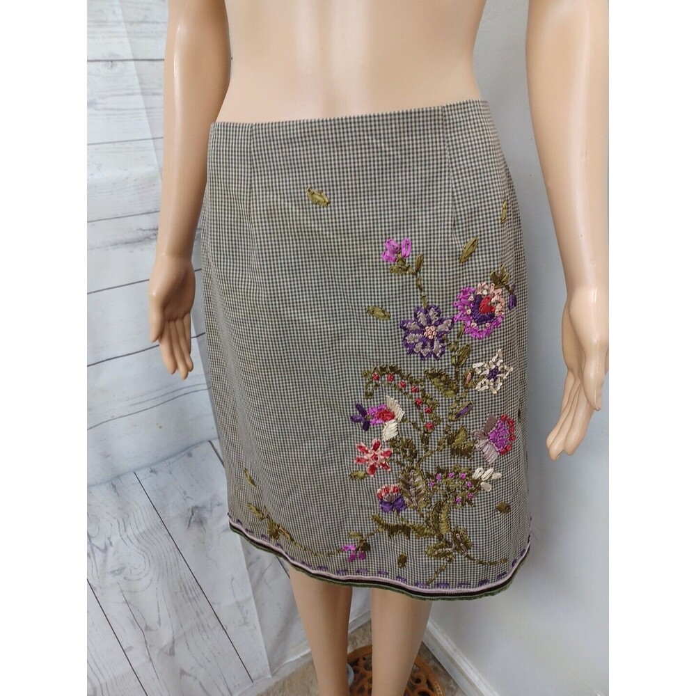 Jon Jôn Skirt Plaid Embroidery Applique Lined Olive Green Sz 4